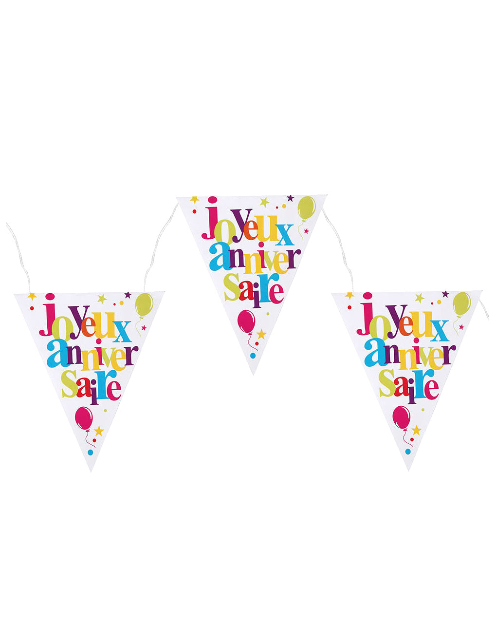 Guirlande fanions anniversaire festif multicolore avec motifs ballons et étoiles