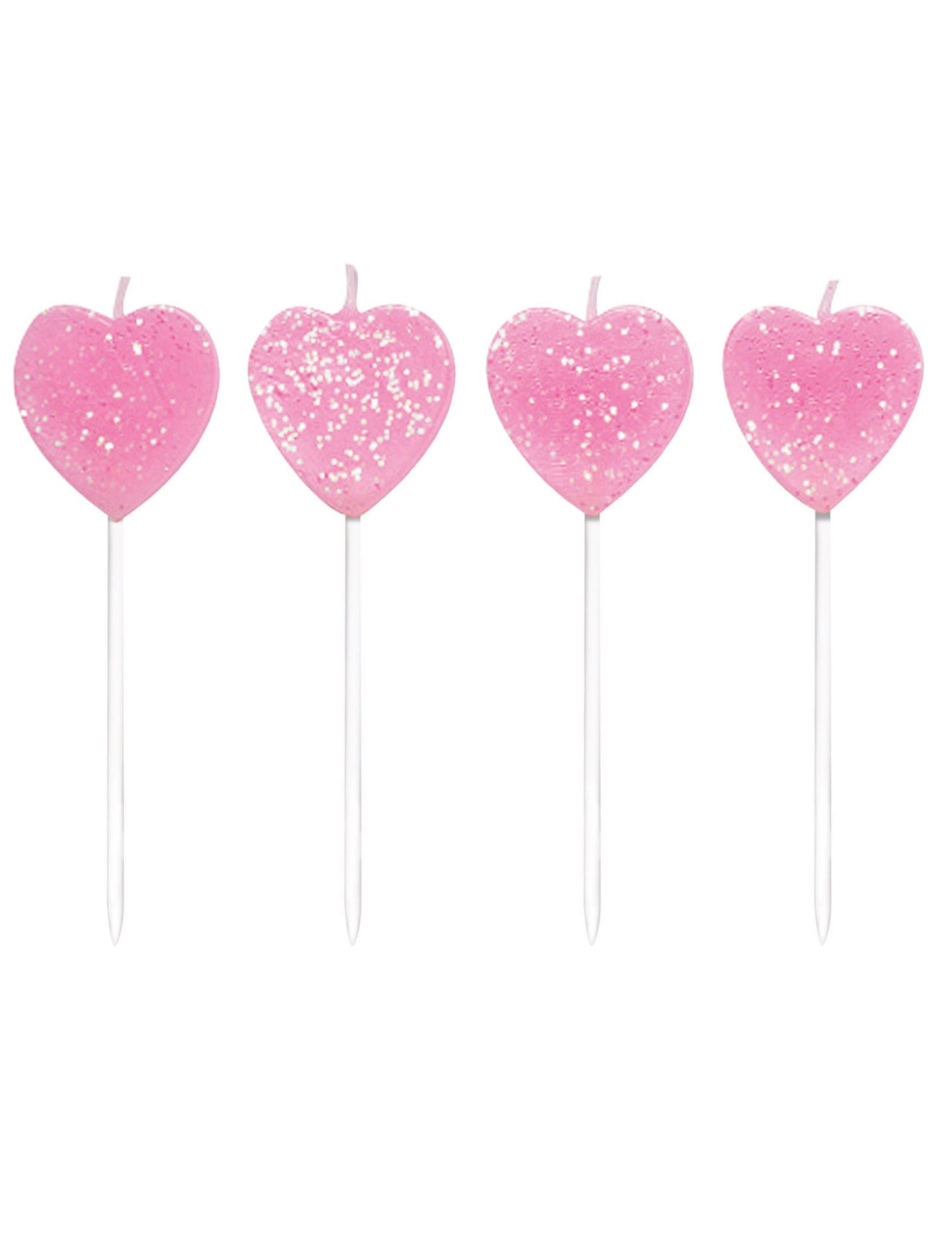 10 sviečok na špajliach ružové srdcia 7 cm s trblietkami
