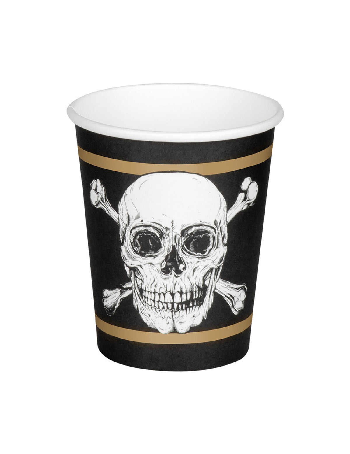 Vue de face d'un gobelet en carton Pirate Jolly Roger
