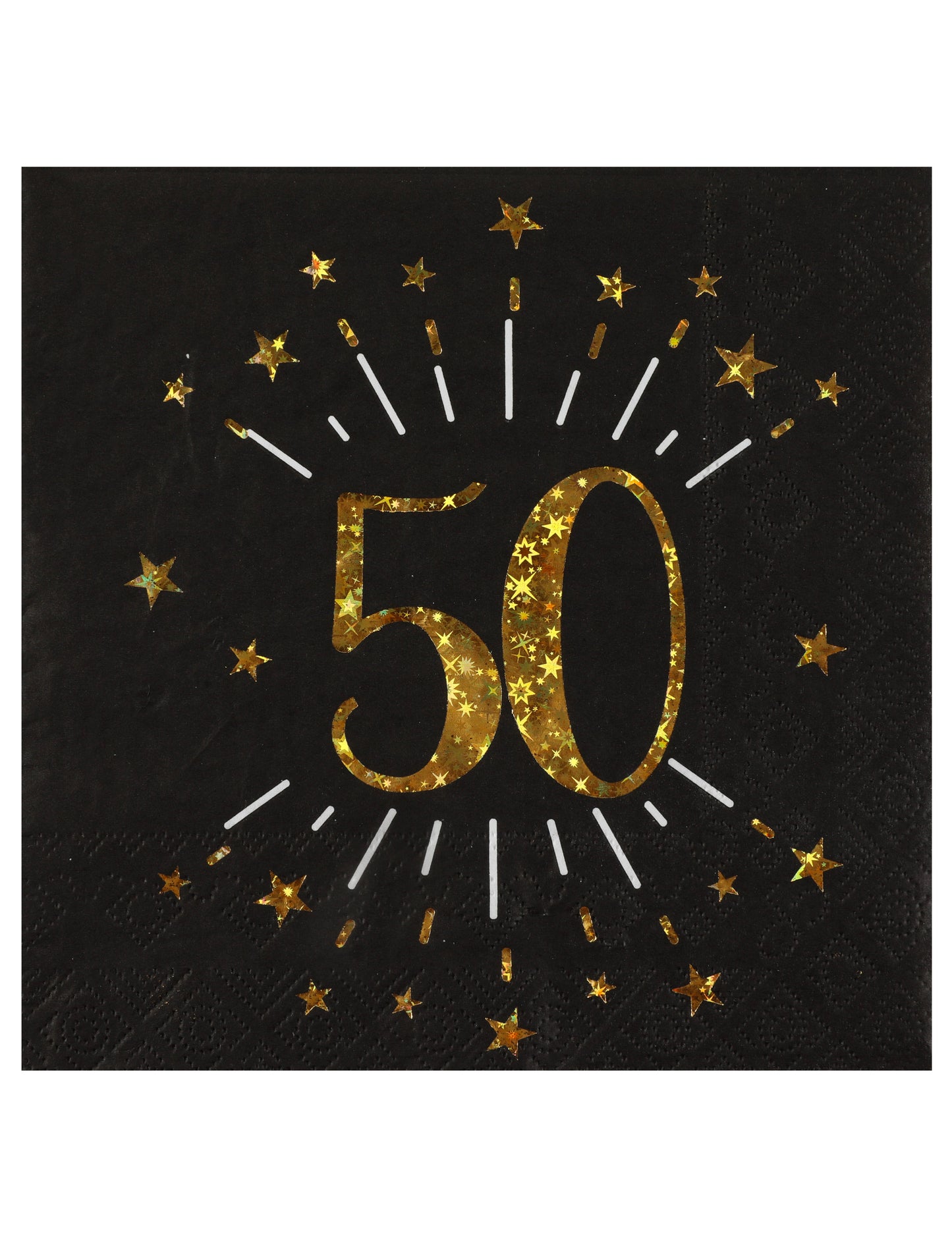10 papierových obrúskov k narodeninám, 50 ks, čierno-zlatých s hviezdičkami, 33 x 33 cm