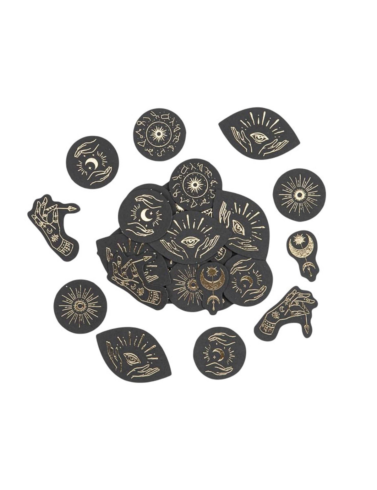 100 papierových konfiet Cosmic Spirit, čierne a zlaté, 1,5 až 4 cm