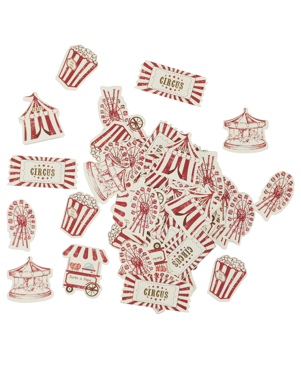 Confettis de table cirque vintage pour fête ivoire et rouge