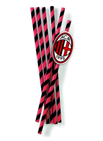 Pailles Milan en carton rayées rouge et noir avec logo