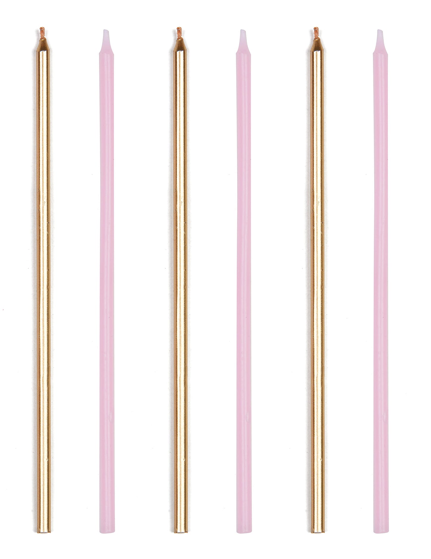 16 obrovských ružových a metalických zlatých sviečok 18 cm s bobèches