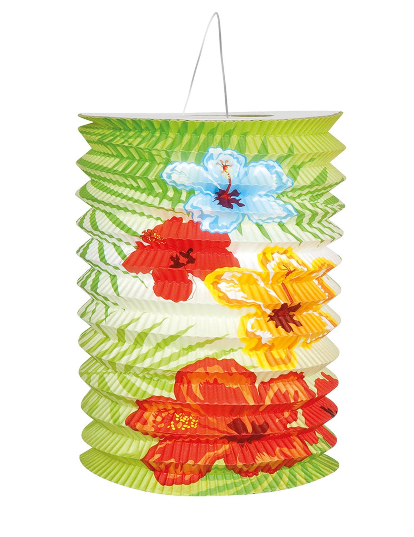 Detail motívu s kvetmi hibisusu a exotickými listami na havajských lampiónoch