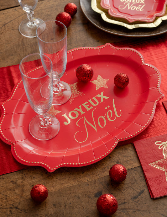 2 plateaux Noël Étincelant rouges 36 x 26 cm