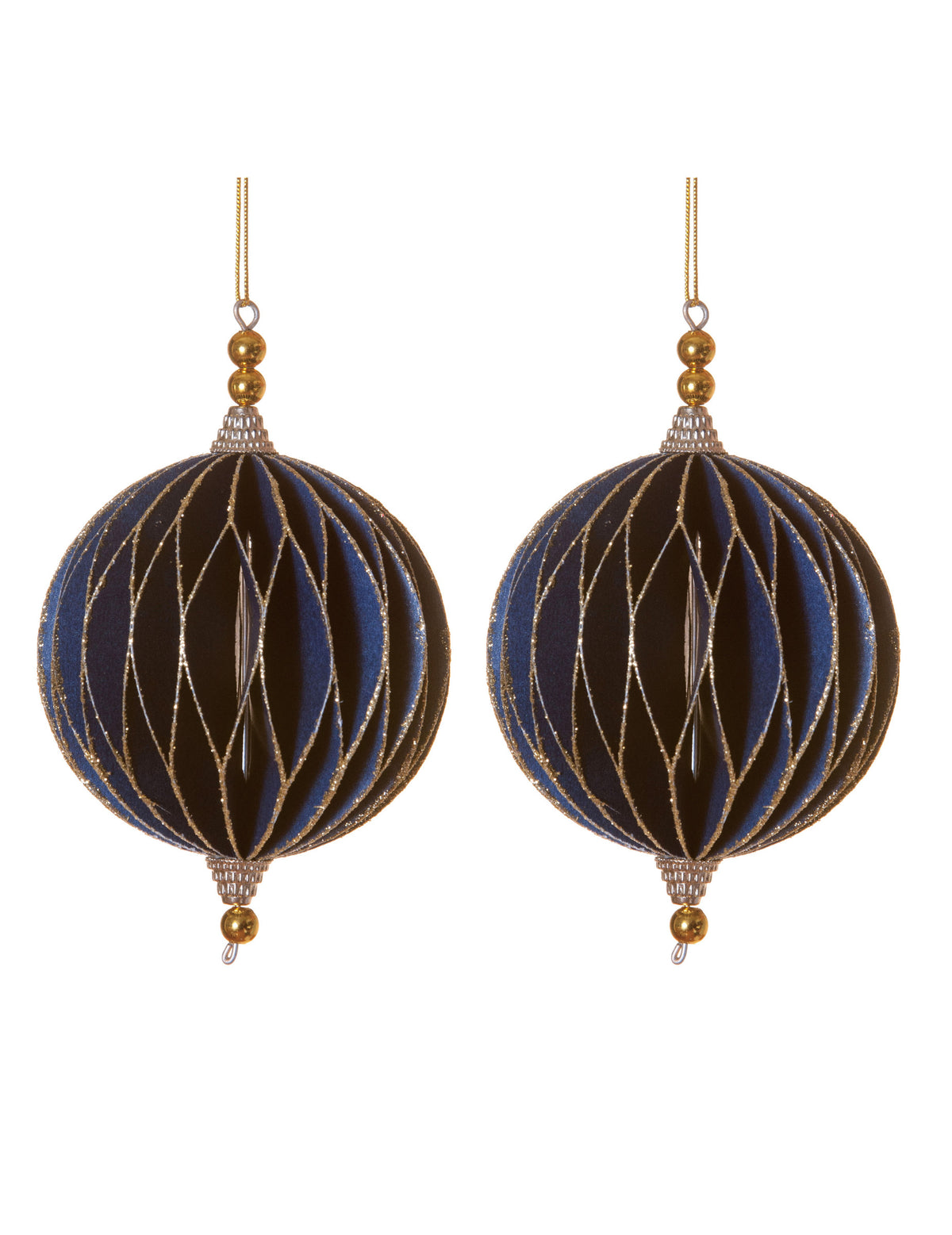 Suspensions origami rondes pour sapin bleues et or
