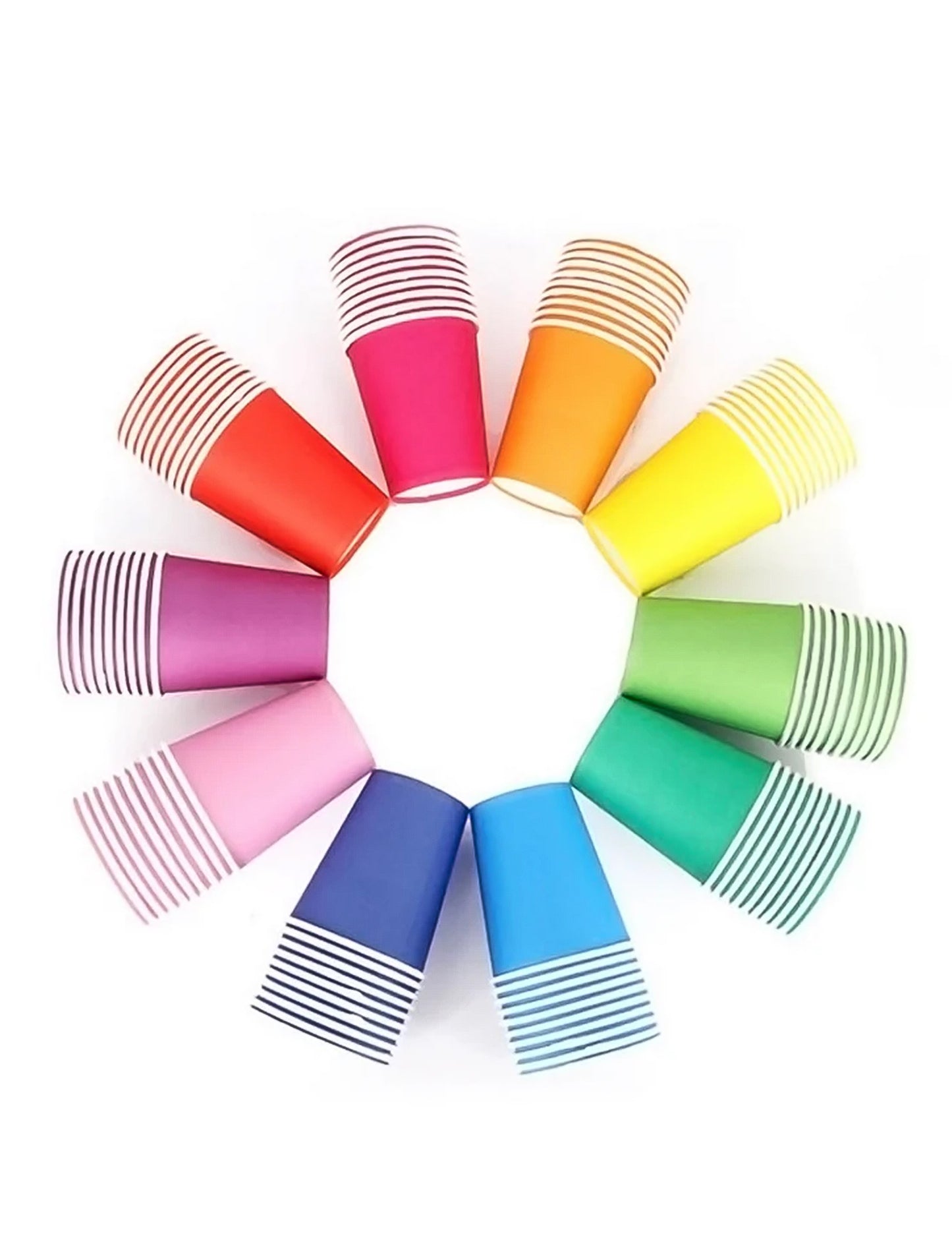Vue d'ensemble des coloris du 20 gobelets américains en carton recyclable pour fête rose pastel 53 cl