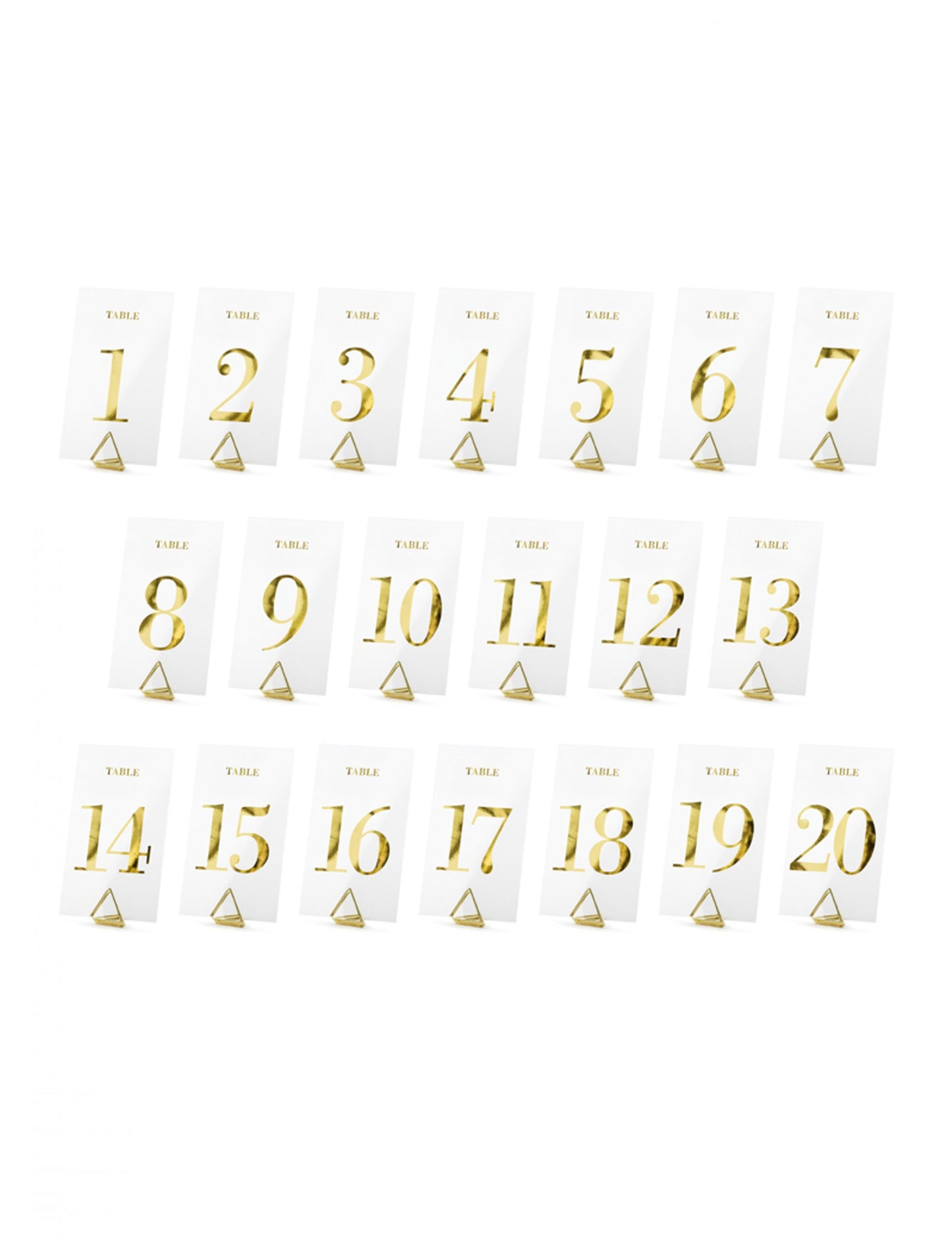 20 priehľadných fixiek na stôl so zlatými číslami, 7 x 12 cm na svadbu