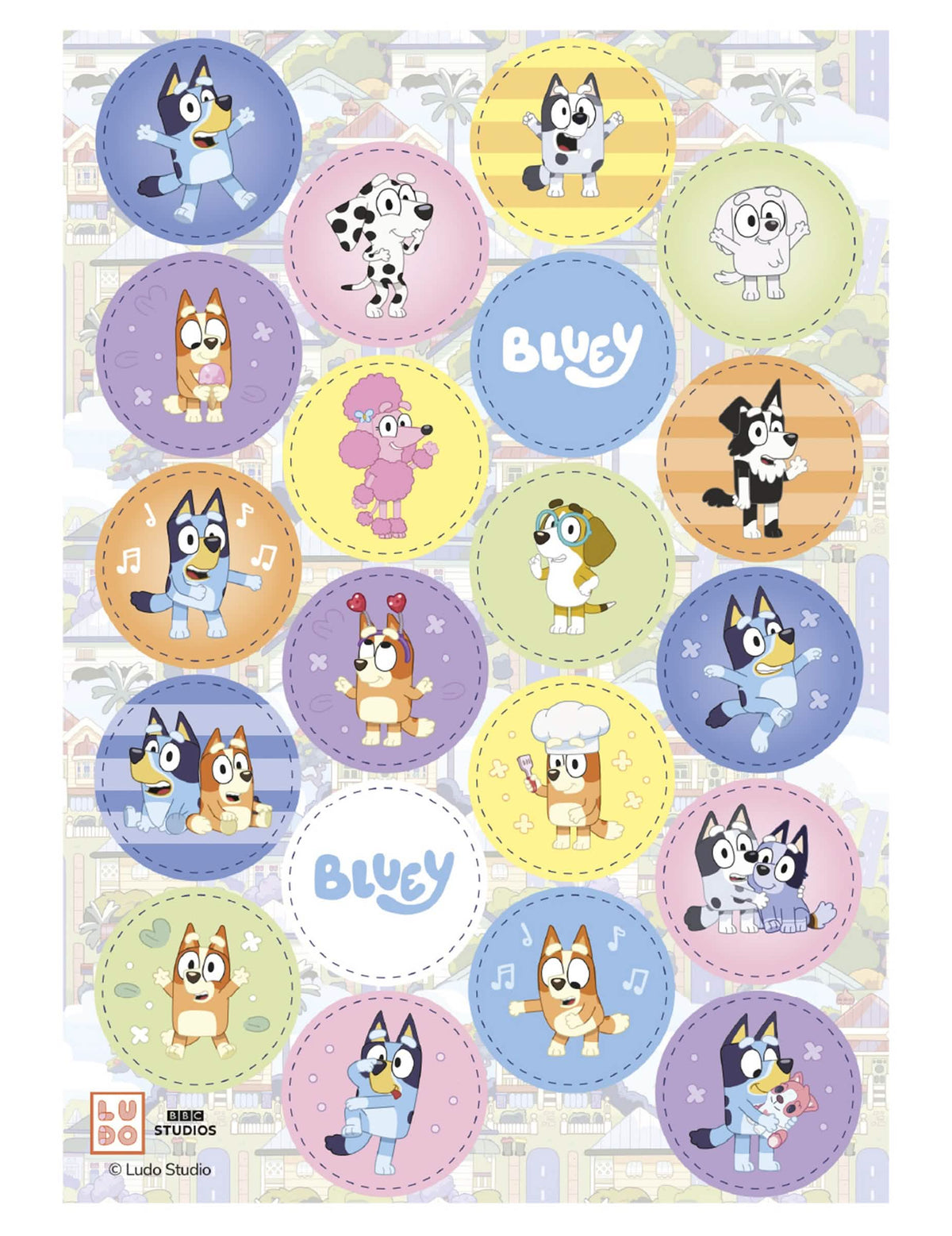 20 mini jedlých diskov Bluey a Bingo™ 3,4 cm