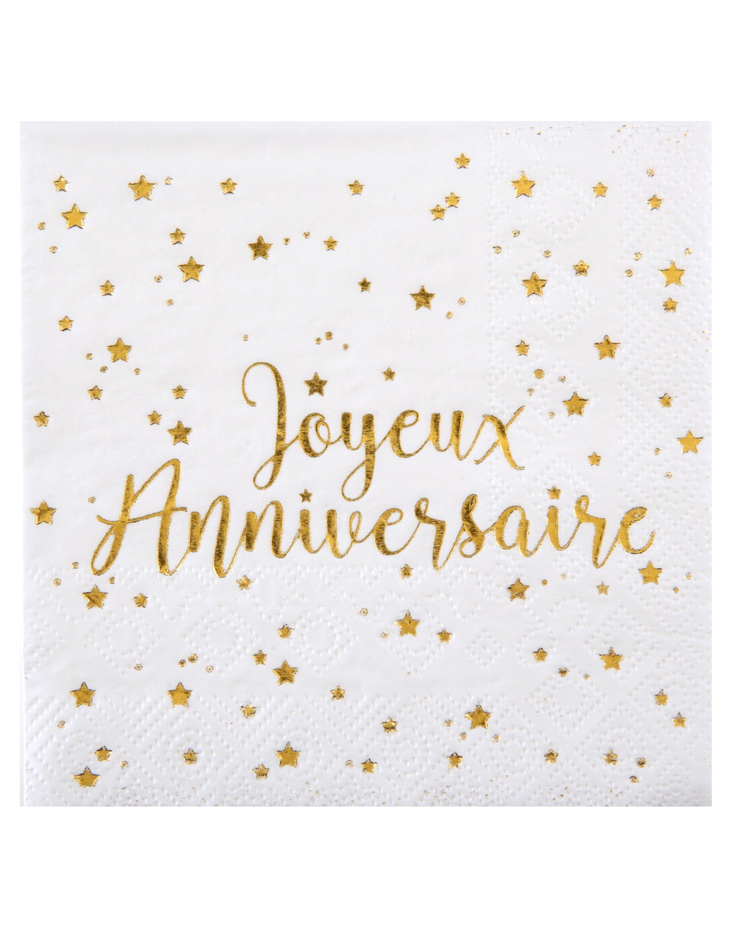 20 malých obrúskov v Happy Birthday Paper White and Gold Metallic 25 x 25 cm