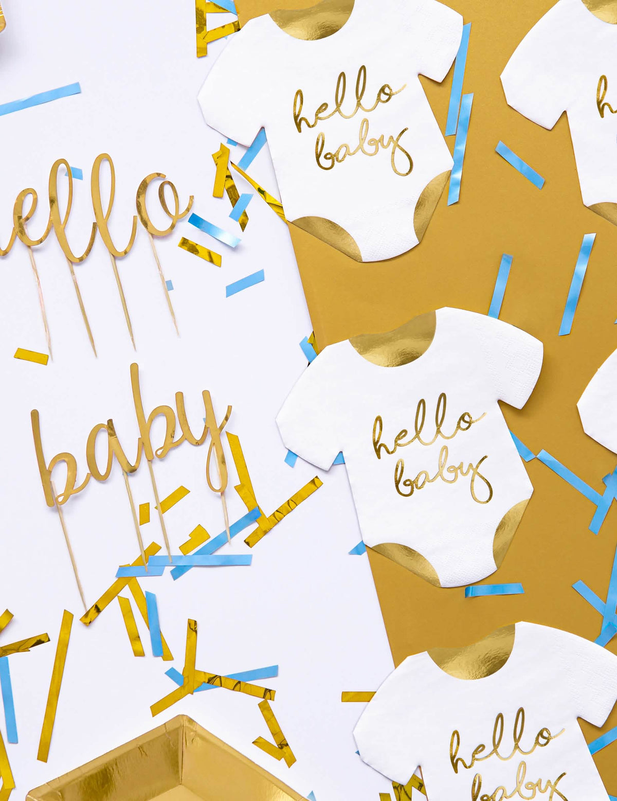 Scéna s konfetami z papierových obrúskov body Hello Baby