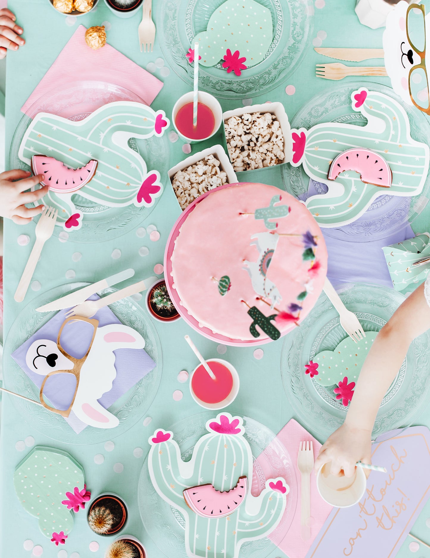 20 papierových obrúskov v tvare kaktusu v mätovej a fuchsiovej farbe