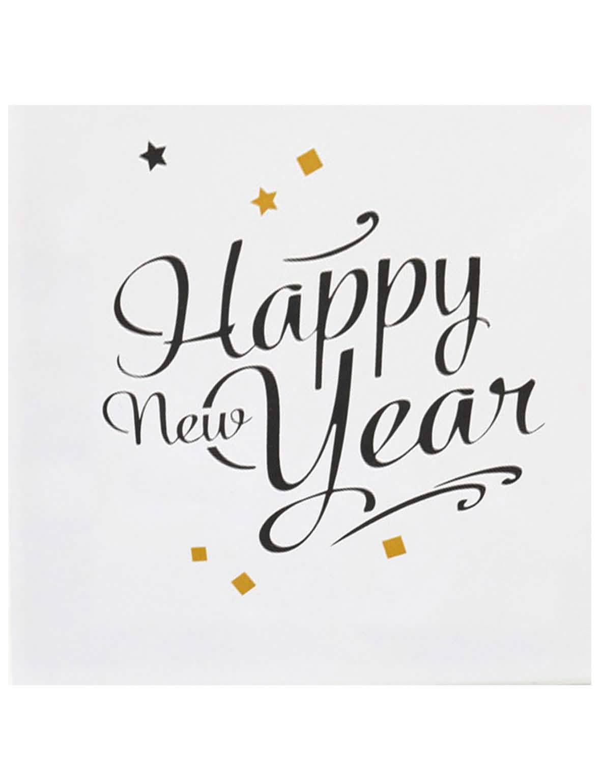papierové obrúsky Happy New Year na párty biela čierna a zlatá