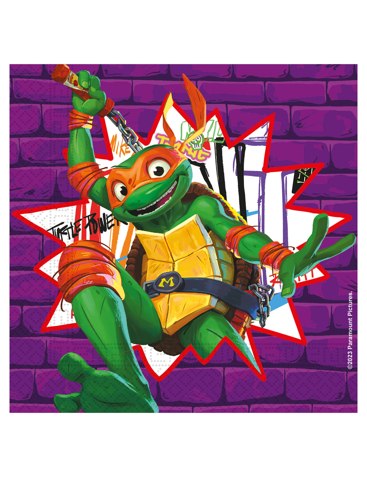 Illustration de Michelangelo avec nunchaku des serviettes en papier Tortues Ninja next generation