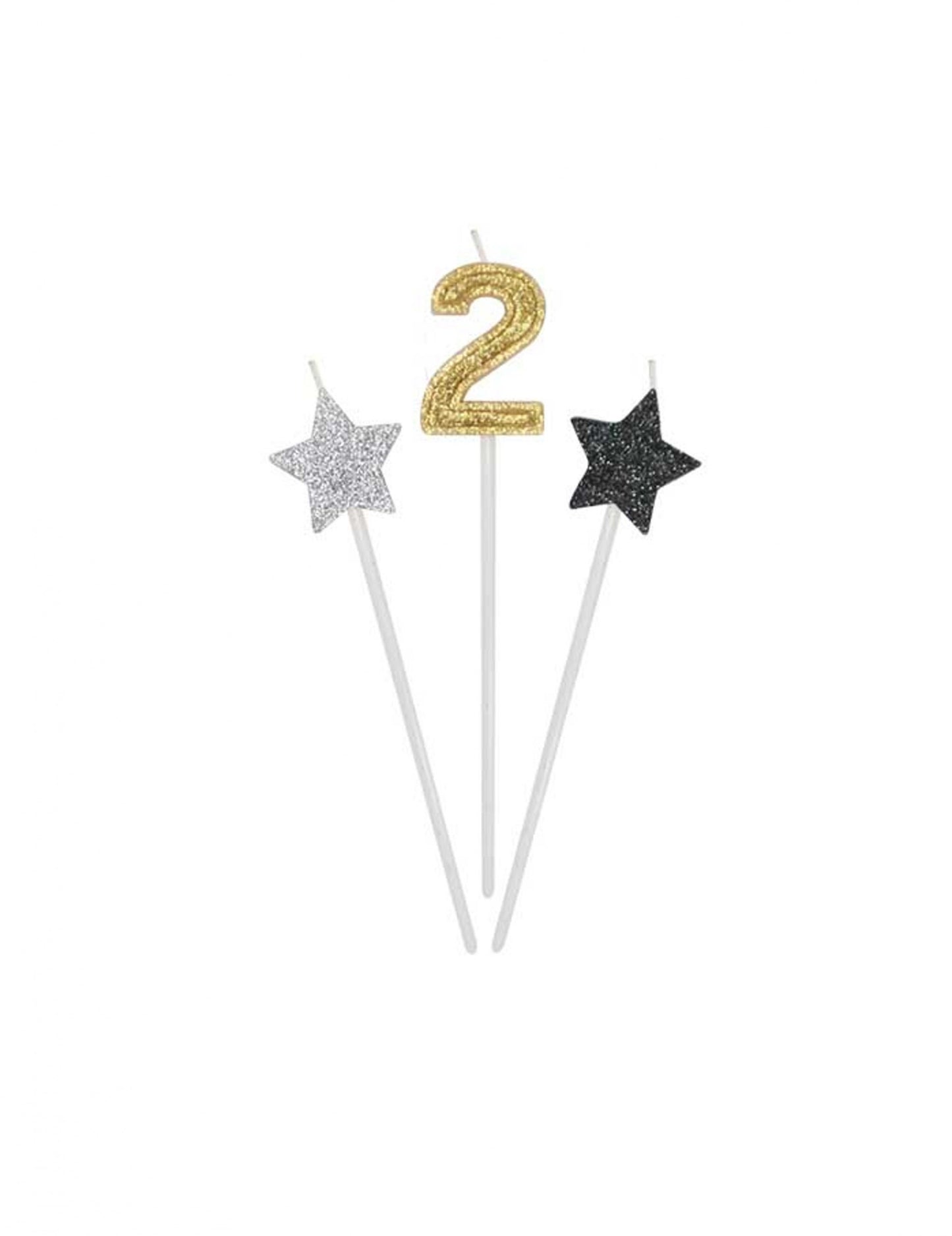 3 narodeninové sviečky zlaté, strieborné a čierne 16 cm