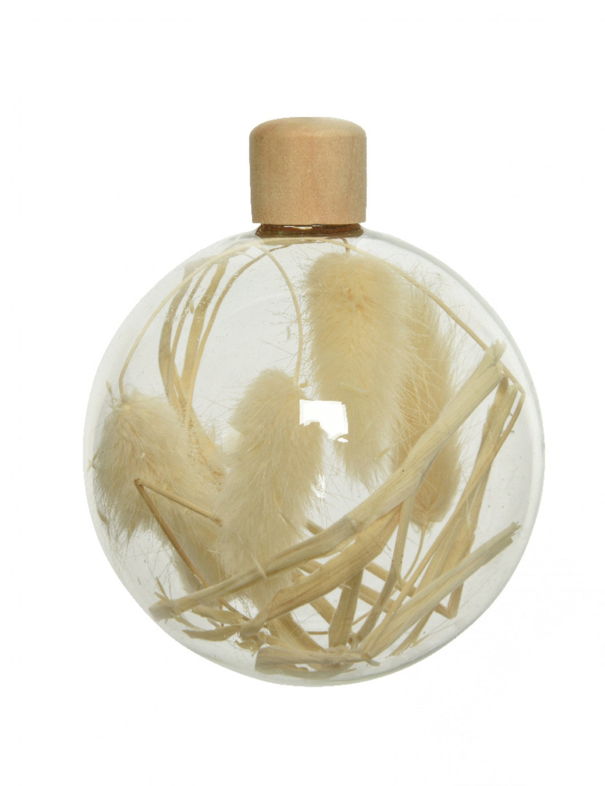 Boules en verre avec herbes séchées décoration chic pour fête beige et bouchon en bois