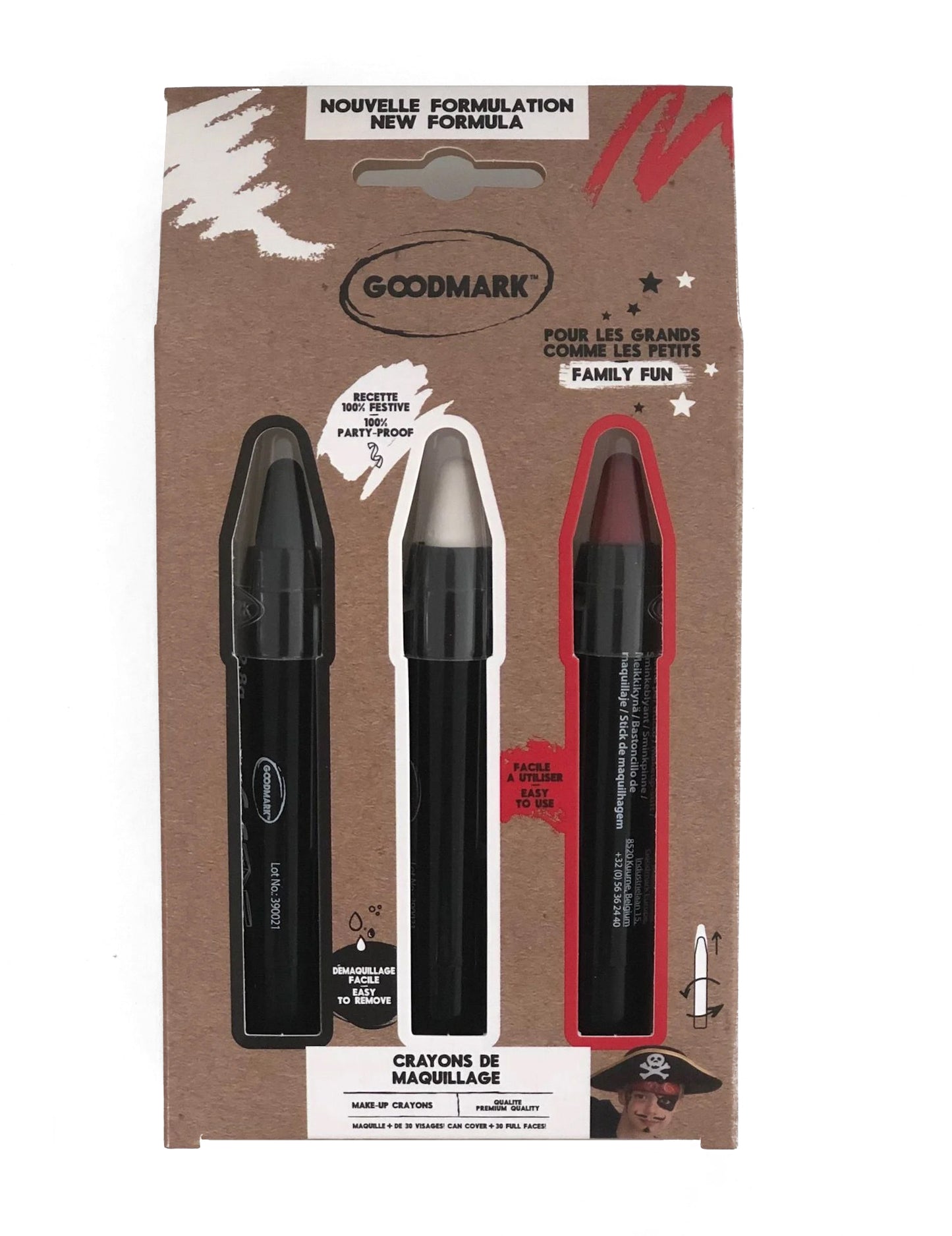 3 čierne červené biele make -up ceruzky