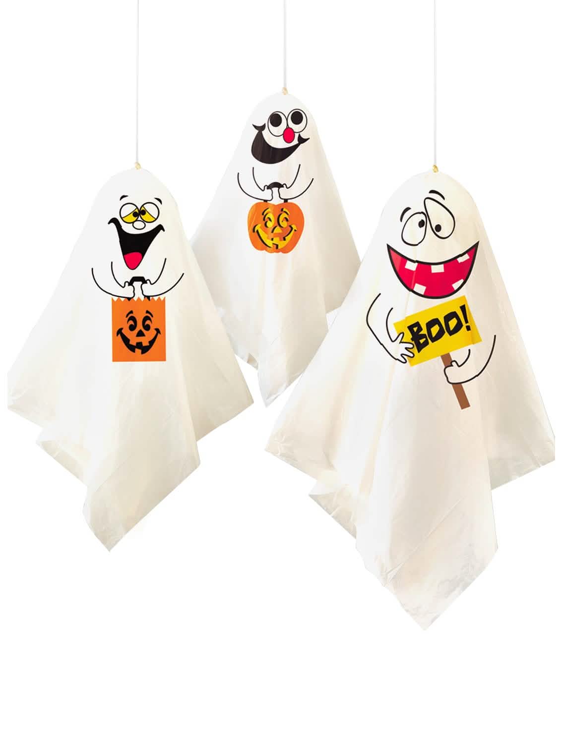 3 duchovia na zavesenie halloween bieli s tekvica a vtipné motívy