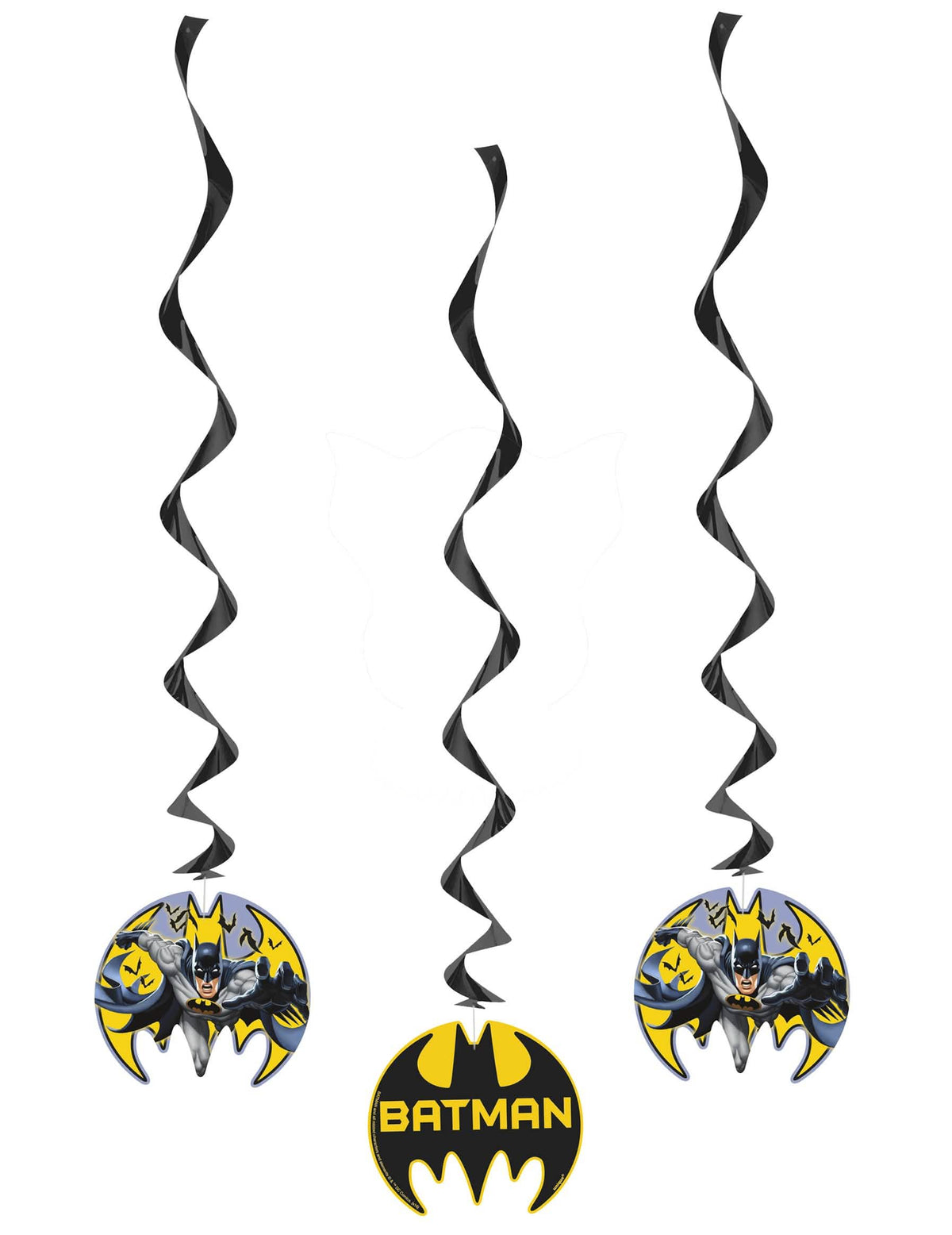 Závesné špirálové dekorácie Batman čierne a žlté s medailónmi