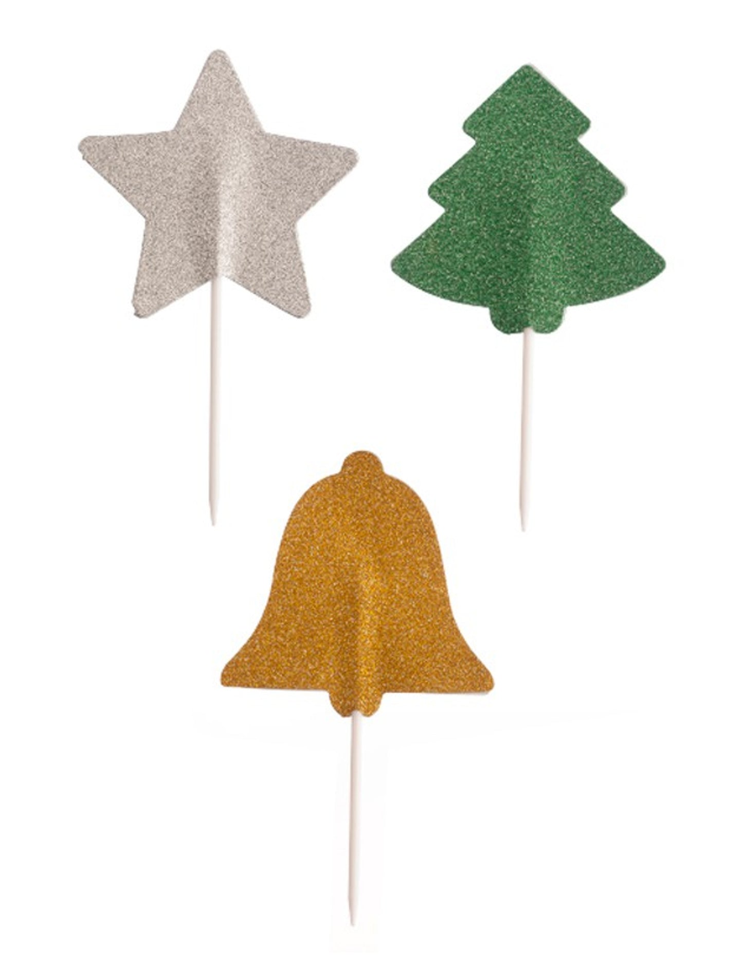 3 trblietavé vianočné papierové ozdoby 5 cm Vianočný stromček, hviezda, zvonček