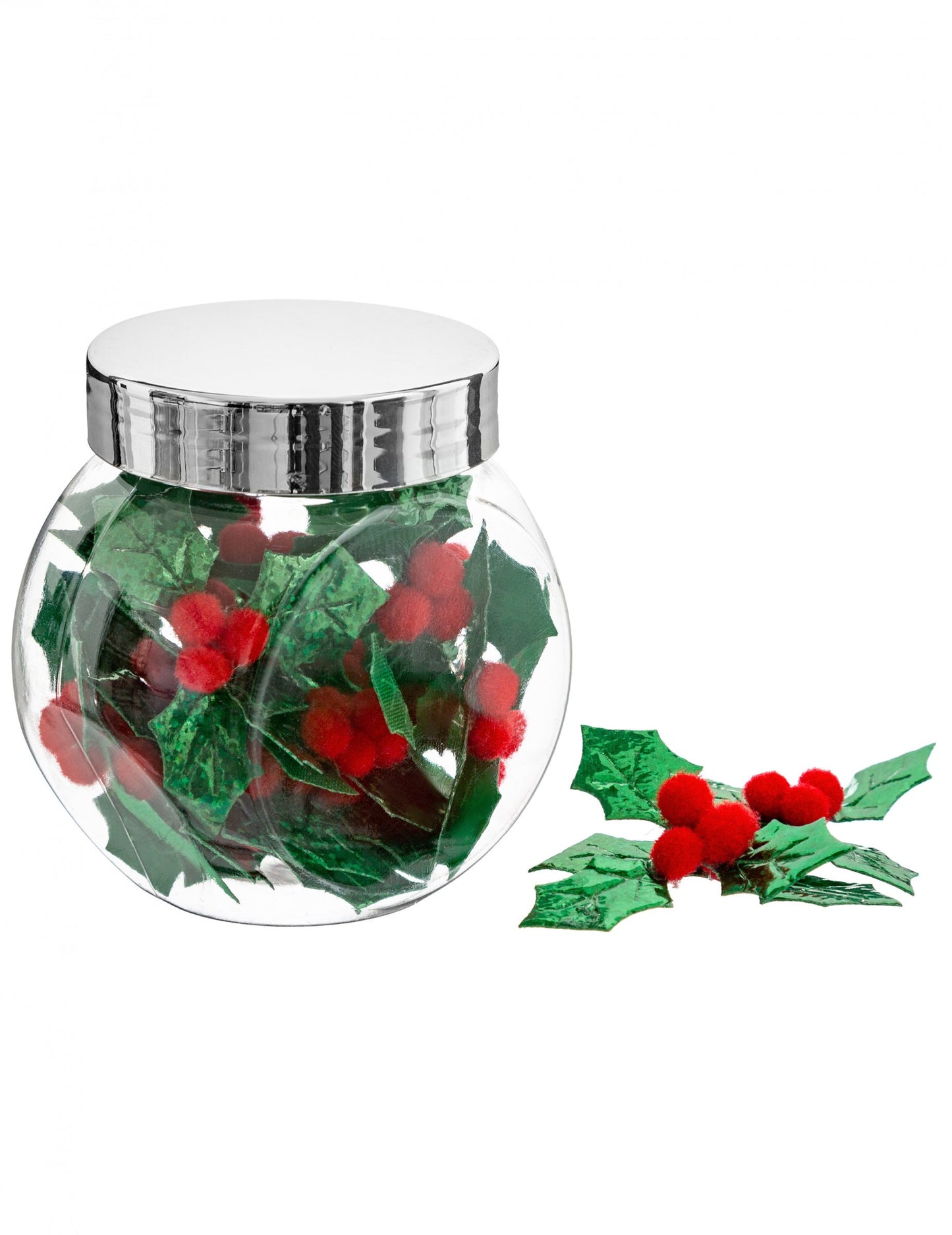 30 malých ozdôb z listov cezmíny a červených bobúľ, 4 x 5 cm