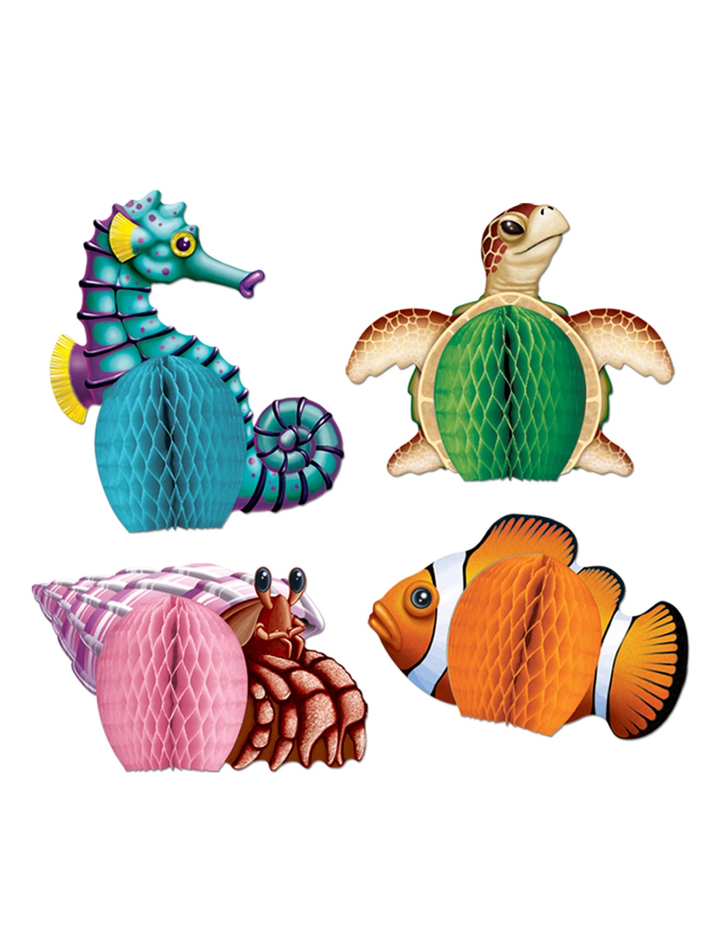 4 mini papierové dekorácie na stôl s morskými tvormi 14 cm morské živočíchy