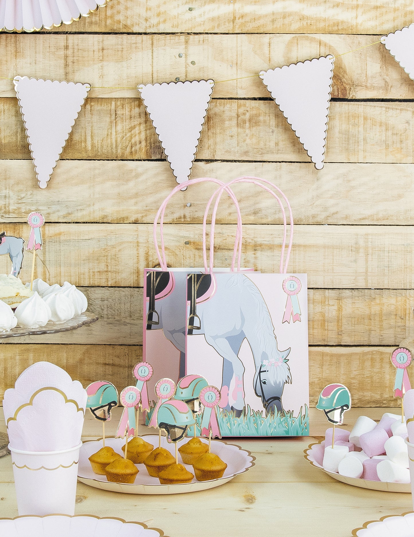 4 papierové darčekové tašky s motívom koňa 20 cm s rukoväťami