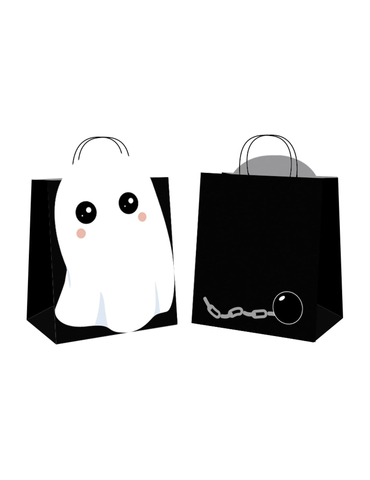 Sacs en papier chasse aux bonbons sweety ghost pour Halloween noirs avec fantôme en relief