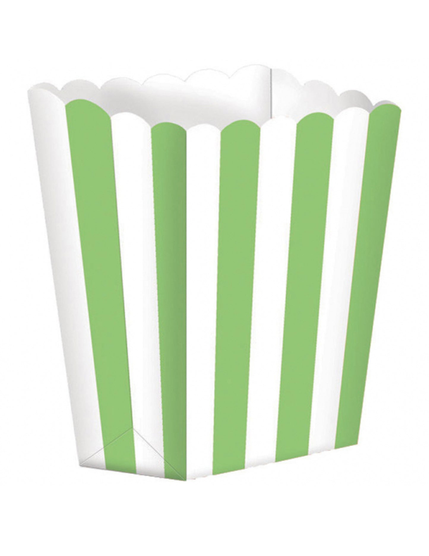 5 zeleno-bielych pruhovaných krabíc na pukance s rozmermi 9,5 x 13,5 cm na párty