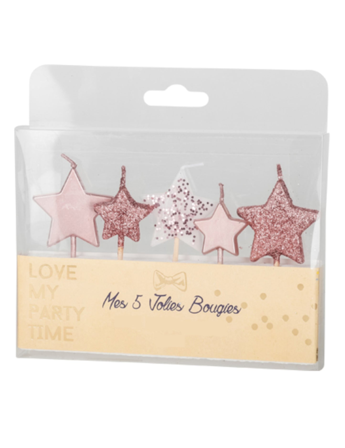 5 hviezdicových sviečok na ružovo-zlatých gradientných prvkoch, 7 cm flitrovaný