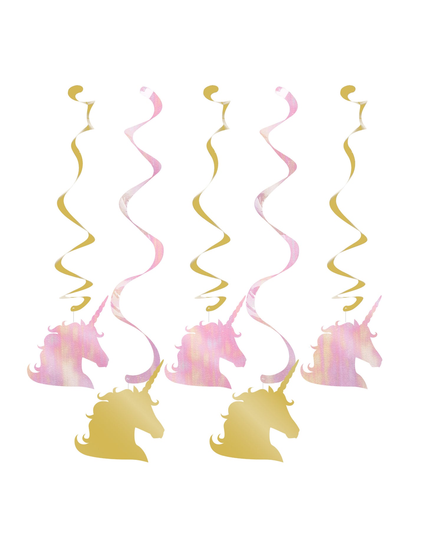 5 závesných dekorácií s jednorožcami 99 cm dúhové špirály
