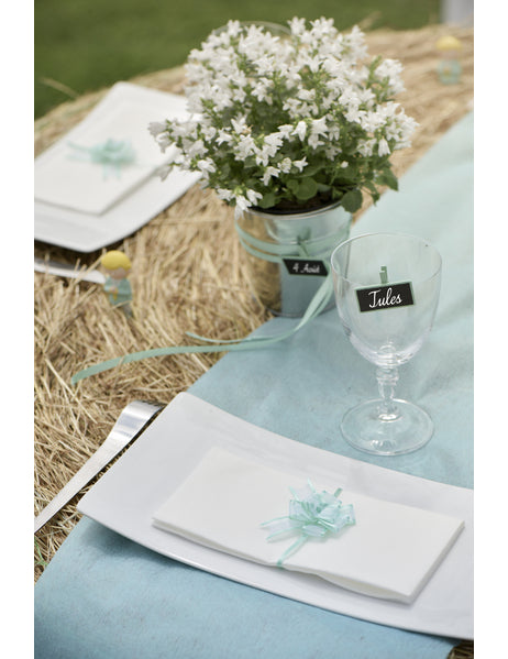 5 mini tyrkysových organzových mašličiek, 16 mm, na ozdobu