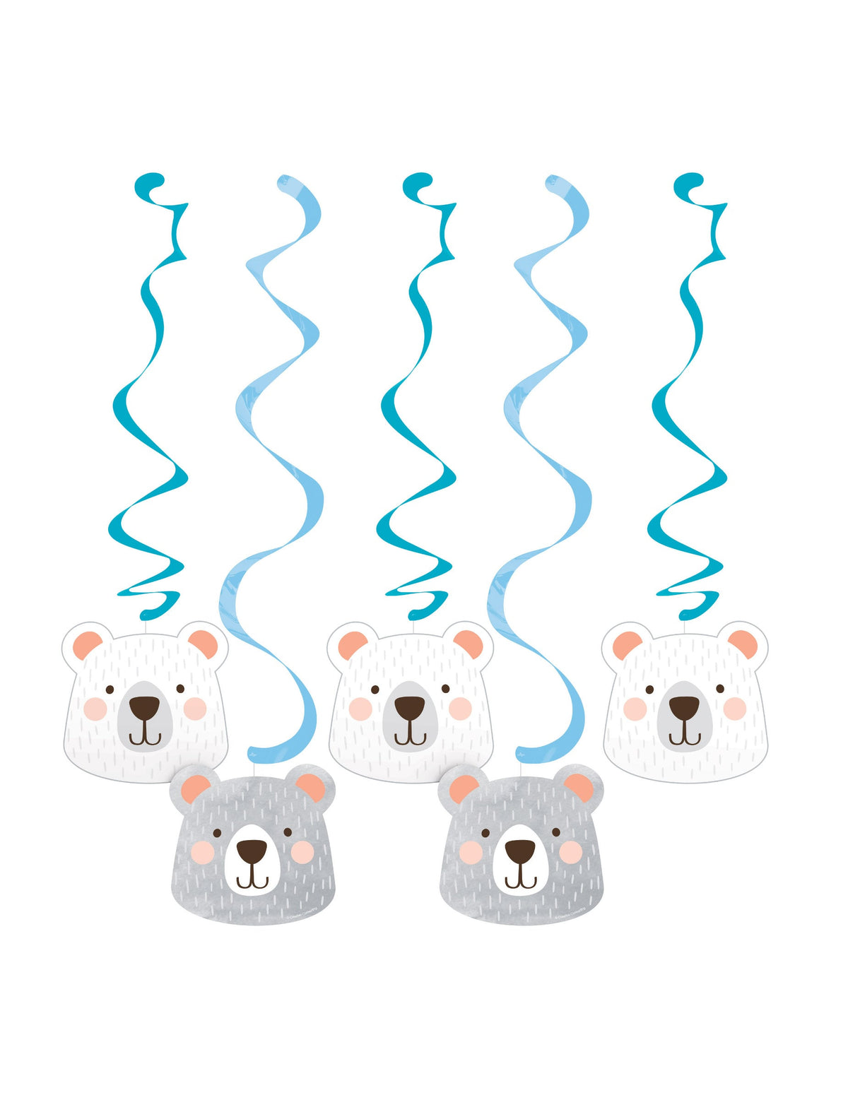 Suspensions en carton petit ours spirales pour baby shower bleu et blanc