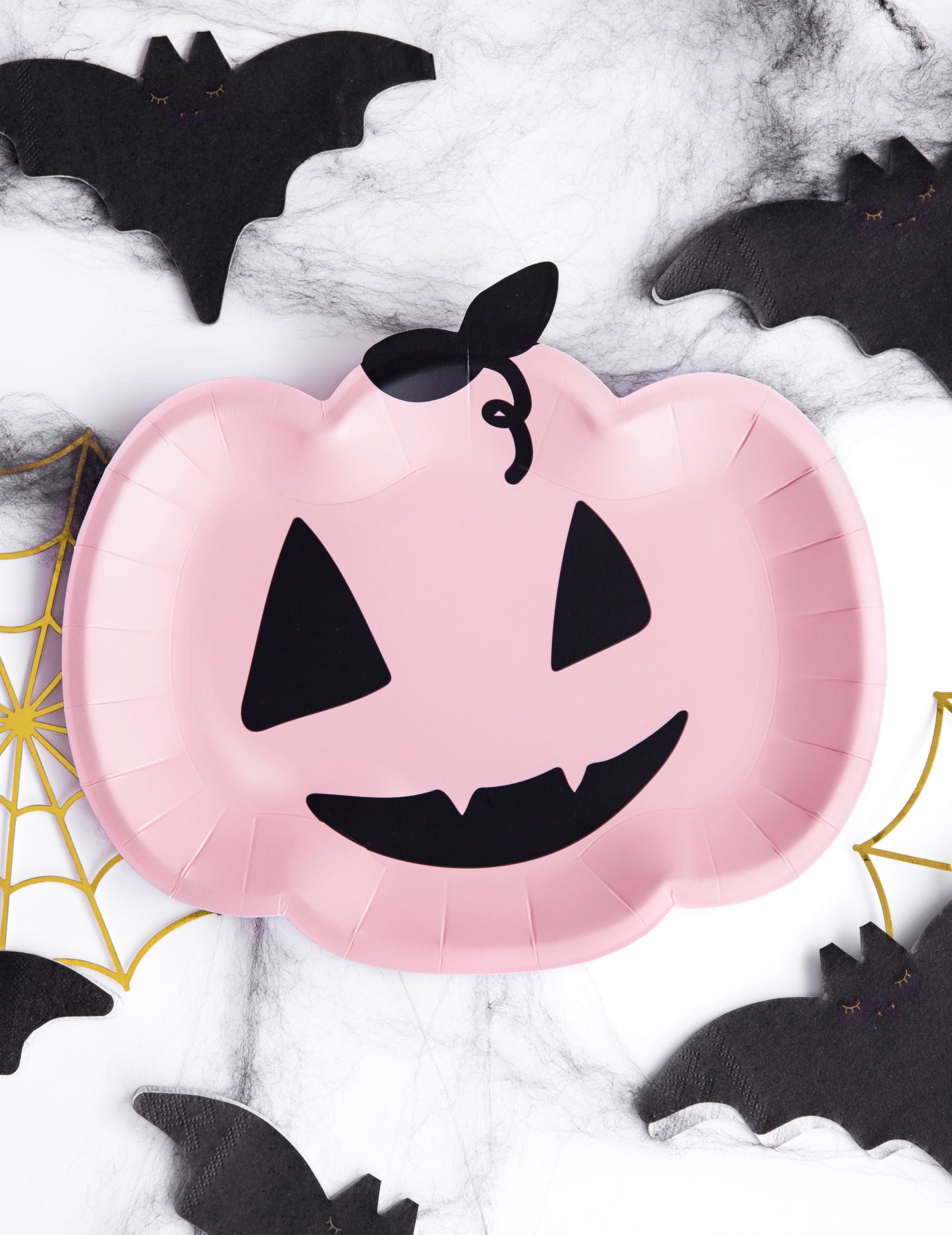 6 ružových a čiernych kartónových tanierov v tvare tekvice, 25 x 22 cm cm usmievavý Halloween