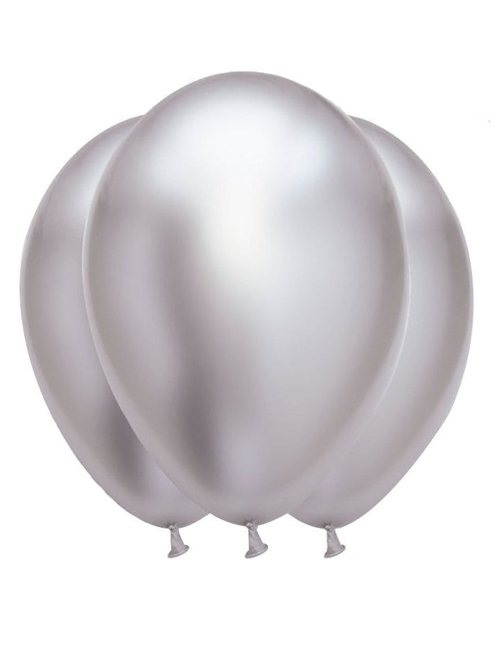 6 saténových strieborných latexových balónov 31 x 39 cm