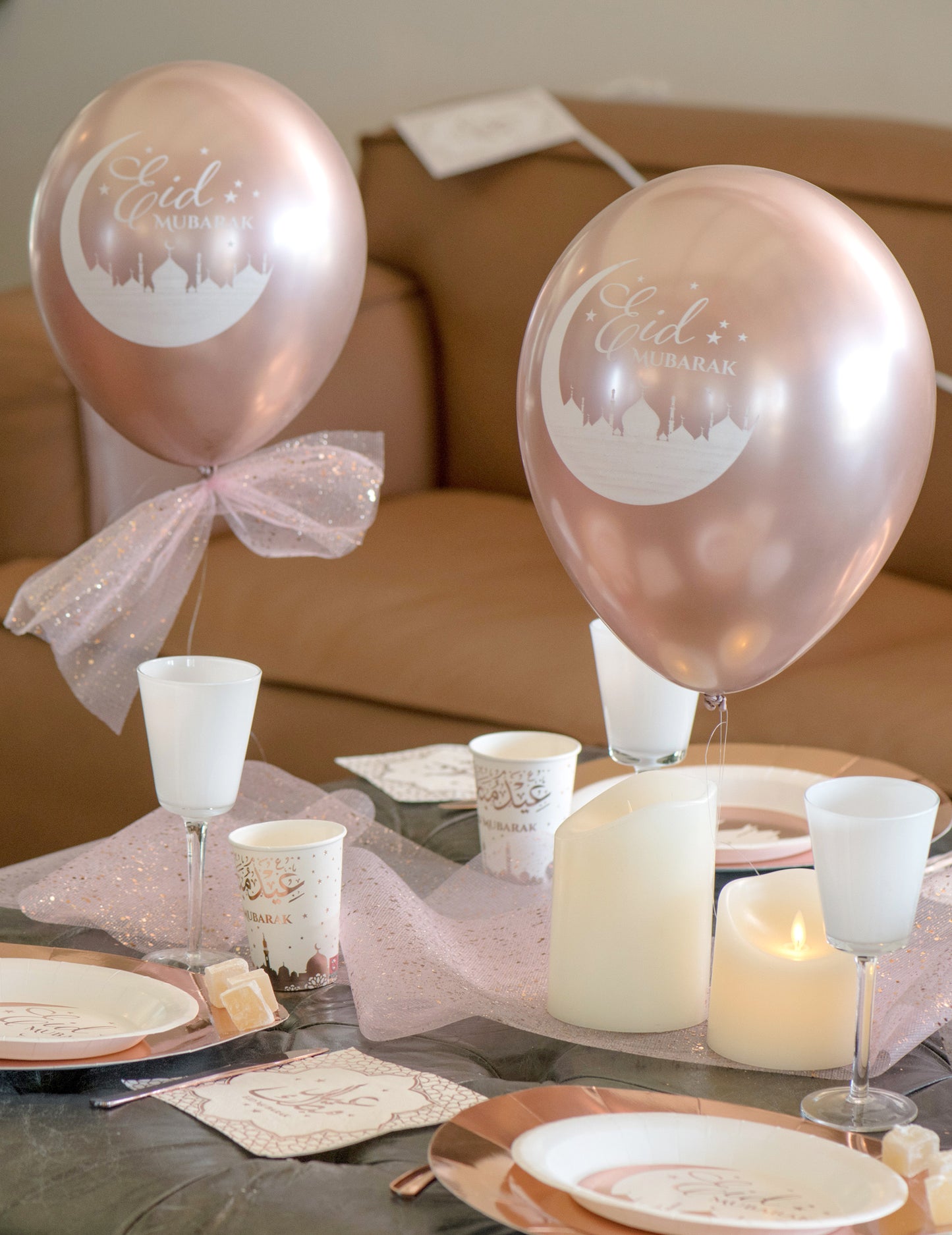 6 ružovo-zlatých latexových balónov Eid Mubarak 30 cm párty dekorácie