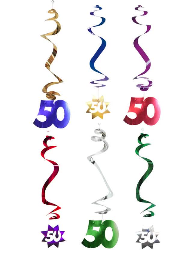 Závesné dekorácie špirály 50 rokov na narodeniny viacfarebné metalické