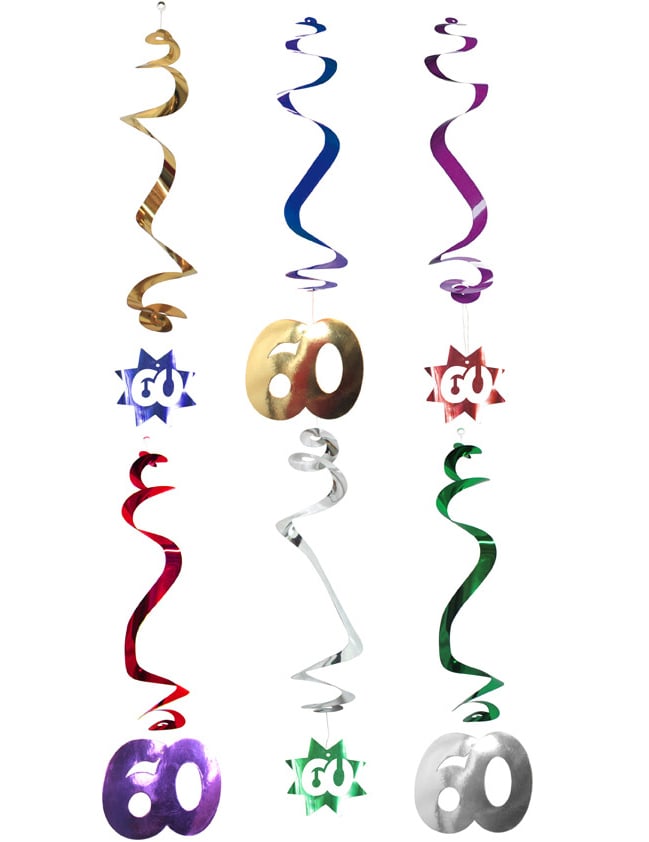 Závesné dekorácie v tvare špirály 60 rokov na narodeniny, viacfarebné metalické