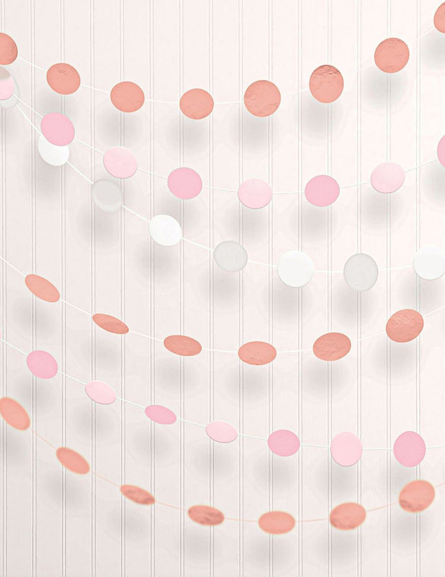 6 papierových girland z ružového zlata, dlhých 2,13 m, s kruhmi