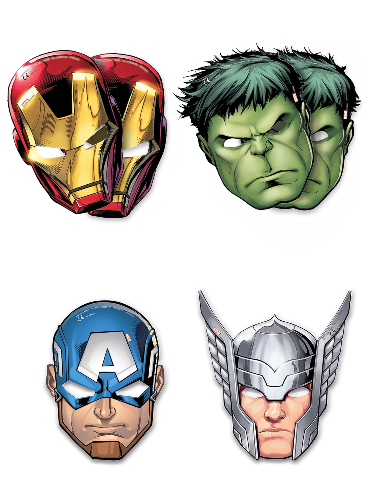 Lot de 6 masques en carton Avengers Mighty pour enfant multicolores Iron Man Hulk Captain America et Thor