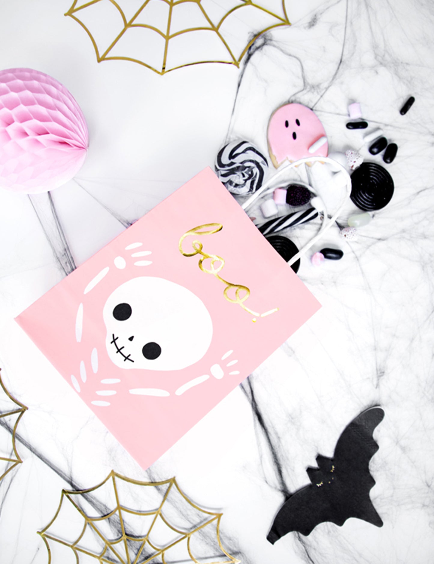 6 ružovo-bielych halloweenskych cukríkových vrecúšok