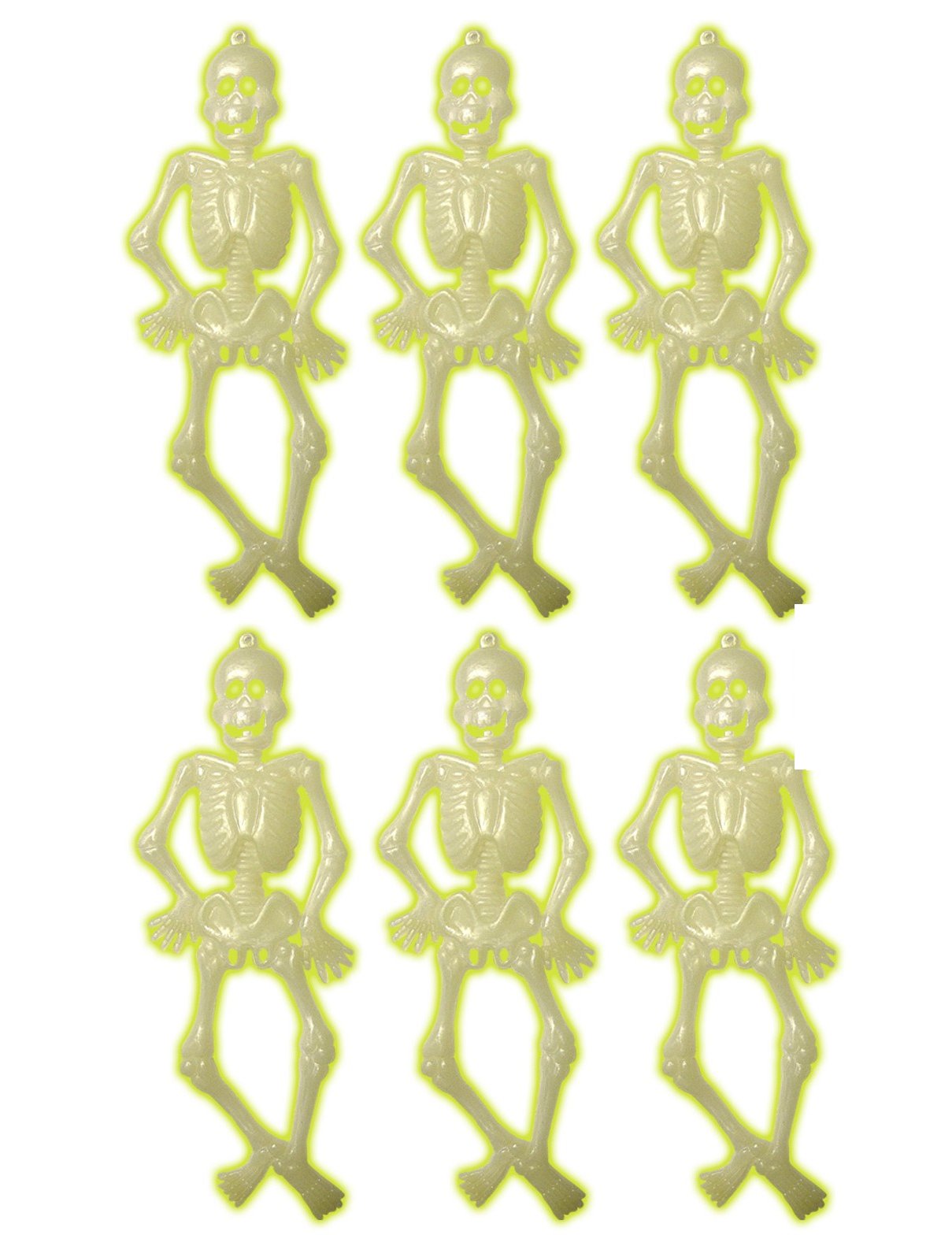 6 Petits squelettes pour Halloween blancs phosphorescents