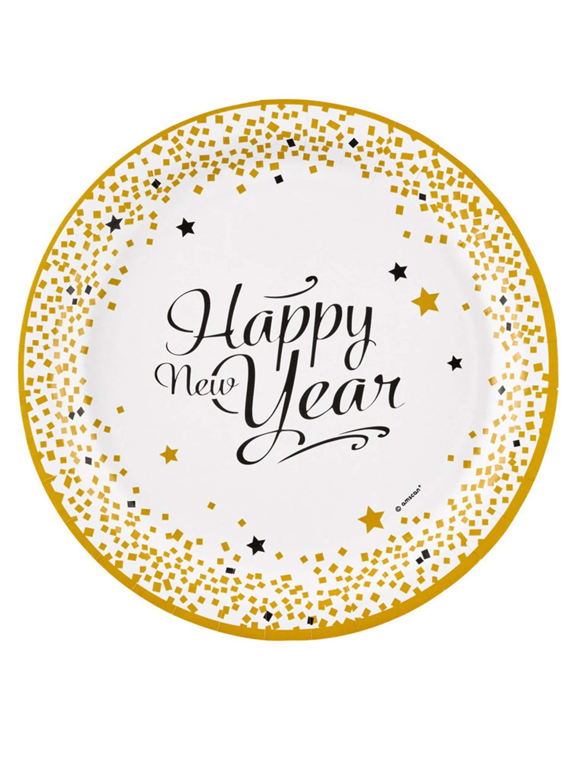 papierové taniere Happy New Year na oslavu biela a zlatá