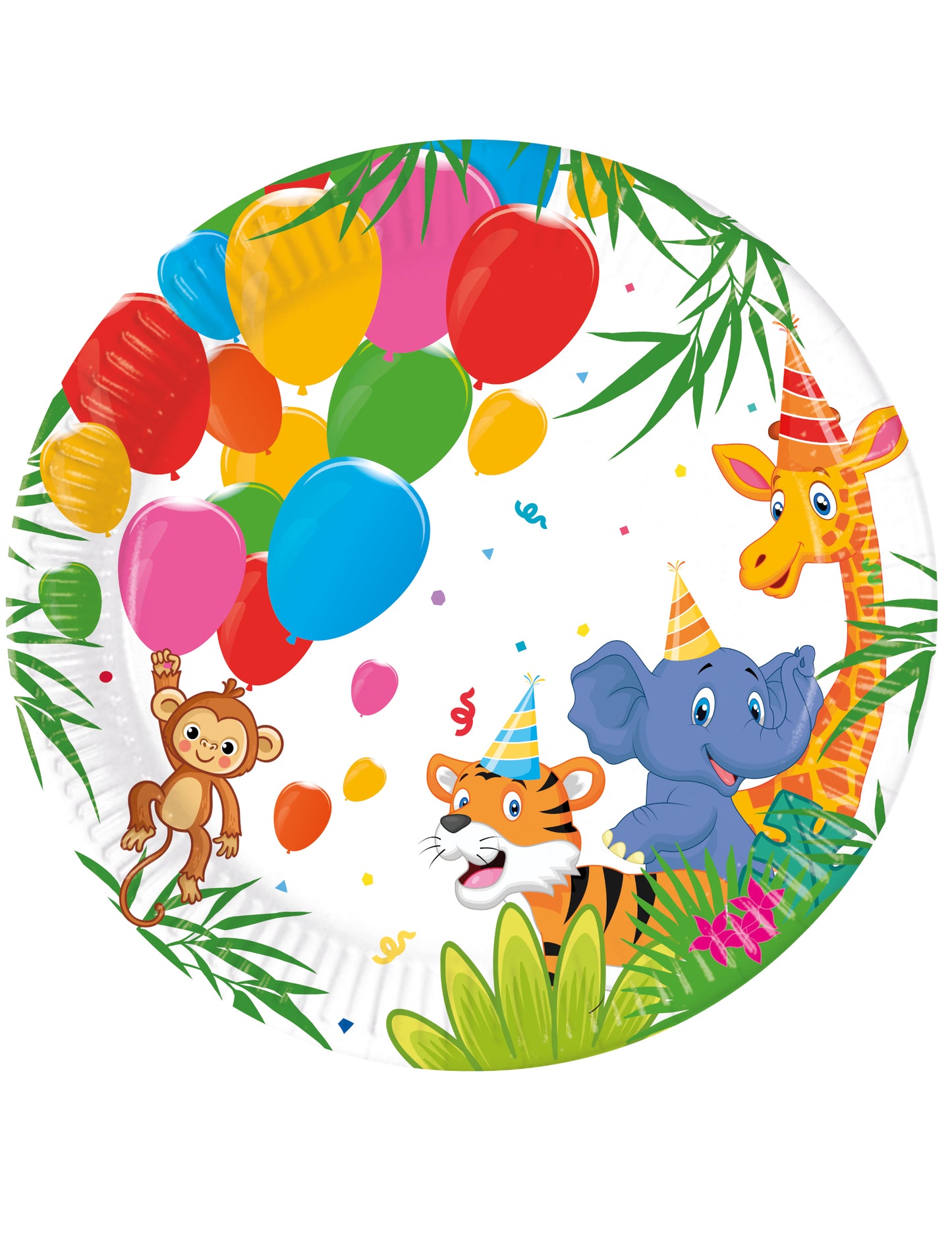 8 papierových tanierov s balónmi z džungle 20 cm zvieratá