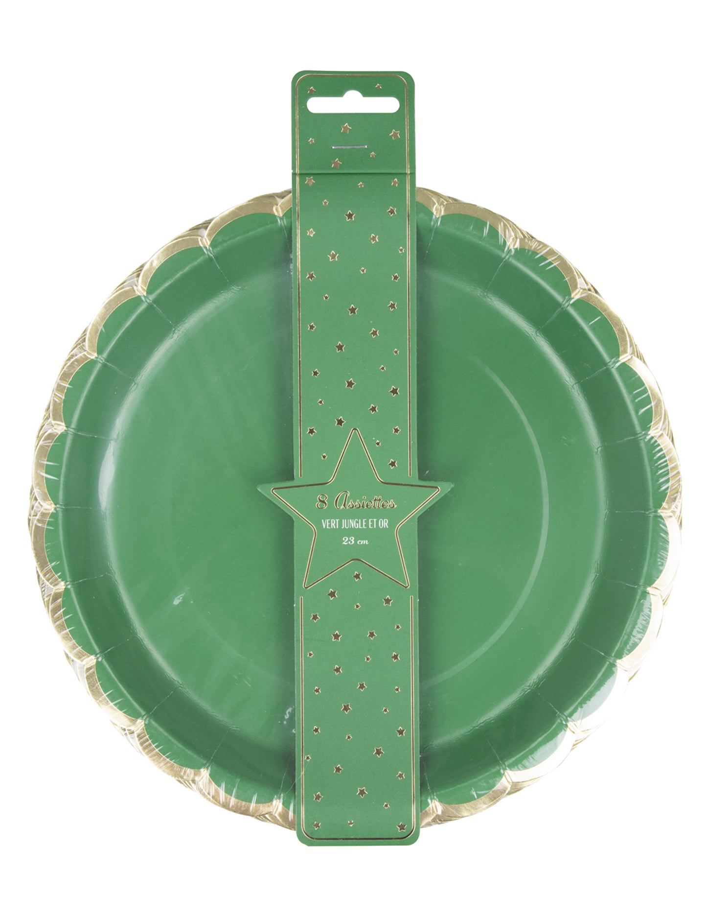 8 vrúbkovaných zeleno-zlatých kartónových tanierov 23 cm na Vianoce