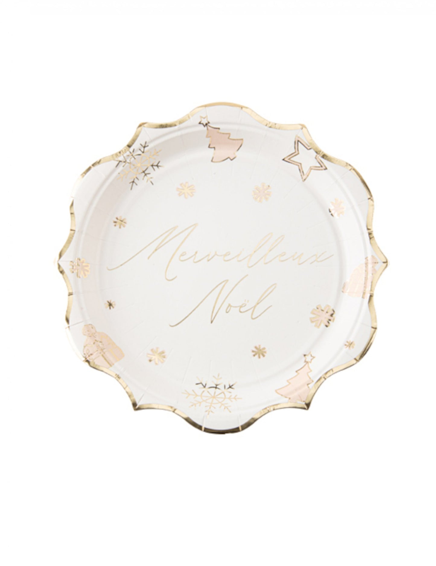 8 bielych a zlatých tanierov s vianočnou tematikou 23 cm kartón