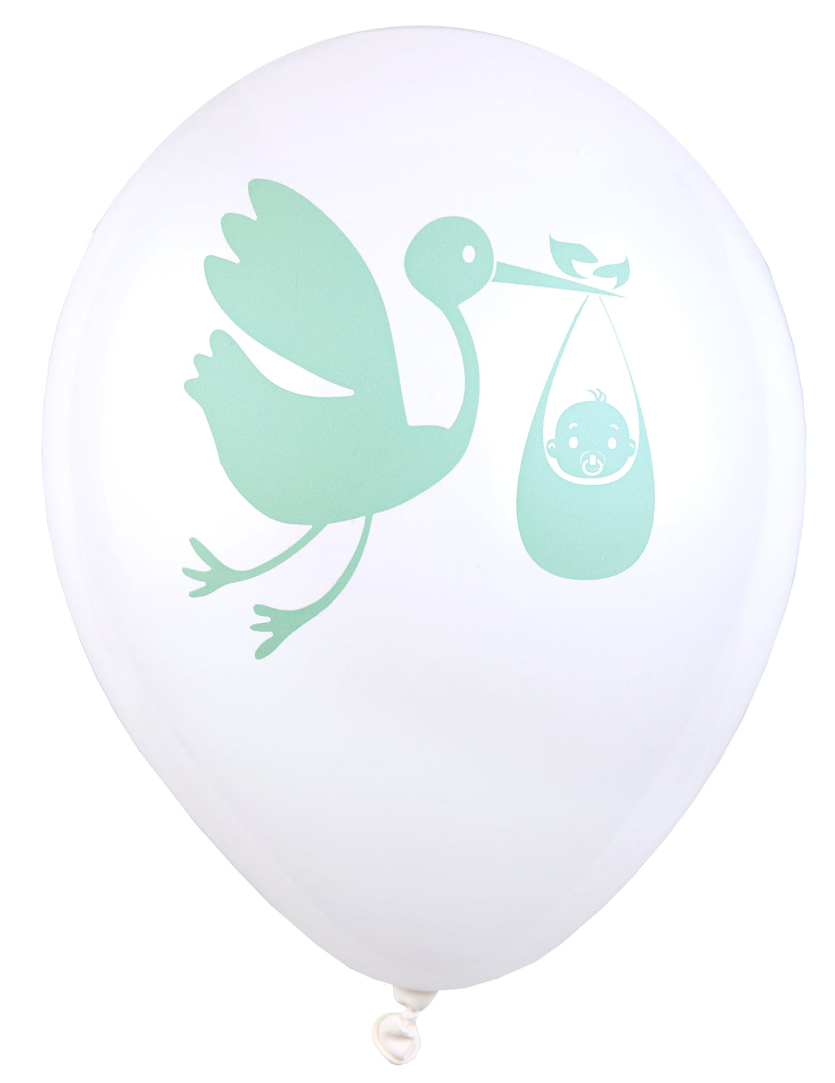 Latexové balóny s motívom bociana pre baby shower biela a zelená