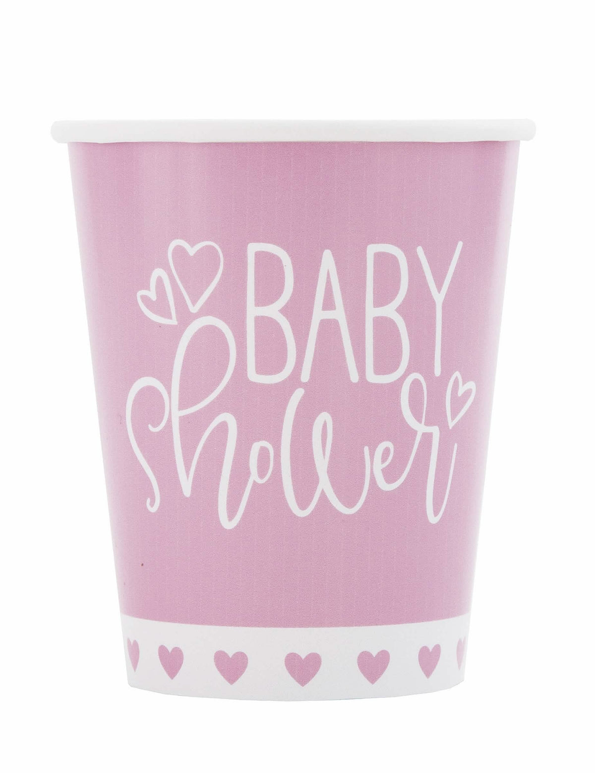 Kartónové poháriky na baby shower ružové a biele s motívom srdiečok