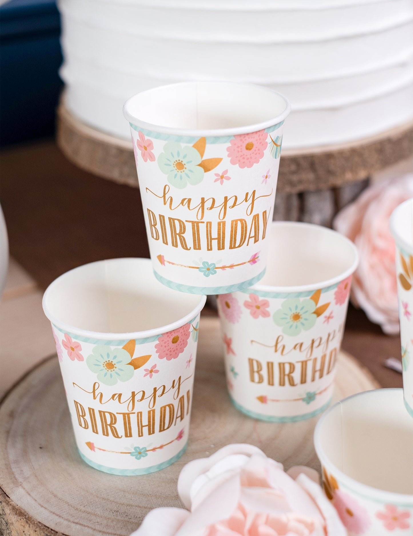 8 kartónových pohárov Boho 250 ml všetko najlepšie k narodeninám